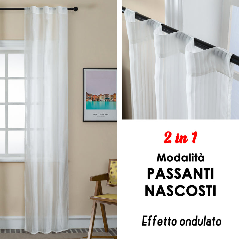 COPPIA TENDE FILTRANTI FANTASIA A RIGHE VERTICALI 2X70X235CM BIANCO