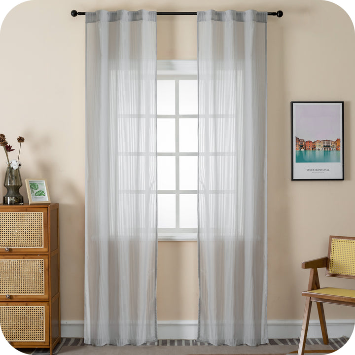 COPPIA TENDE FILTRANTI FANTASIA A RIGHE VERTICALI 2X70X235CM GRIGIO