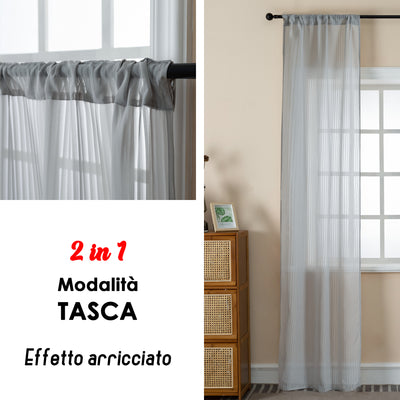 COPPIA TENDE FILTRANTI FANTASIA A RIGHE VERTICALI 2X70X235CM GRIGIO