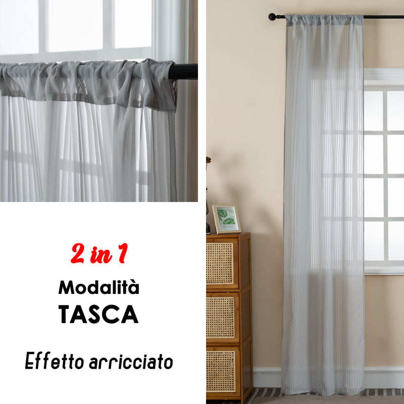 COPPIA TENDE FILTRANTI FANTASIA A RIGHE VERTICALI 2X70X235CM GRIGIO