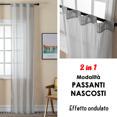 COPPIA TENDE FILTRANTI FANTASIA A RIGHE VERTICALI 2X70X235CM GRIGIO