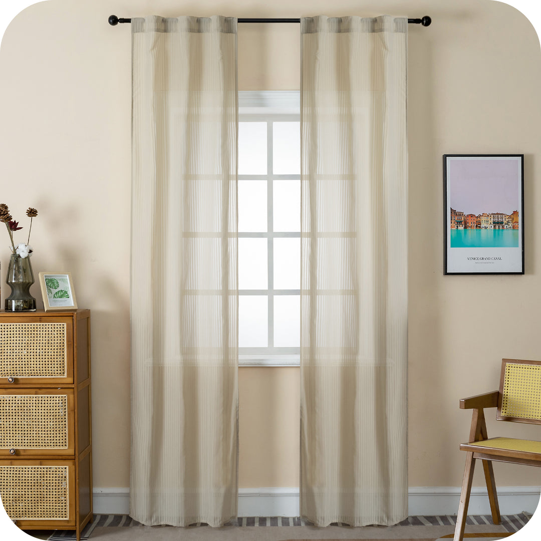 COPPIA TENDE FILTRANTI FANTASIA A RIGHE VERTICALI 2X70X235CM TORTORA