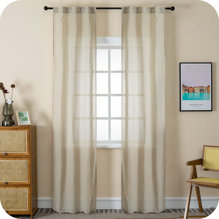 COPPIA TENDE FILTRANTI FANTASIA A RIGHE VERTICALI 2X70X235CM TORTORA
