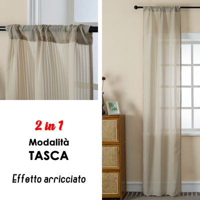 COPPIA TENDE FILTRANTI FANTASIA A RIGHE VERTICALI 2X70X235CM TORTORA