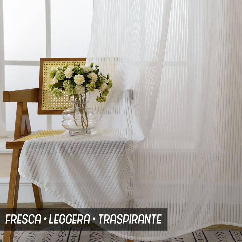 TENDA FILTRANTE FANTASIA A RIGHE VERTICALI 140X285CM BIANCO