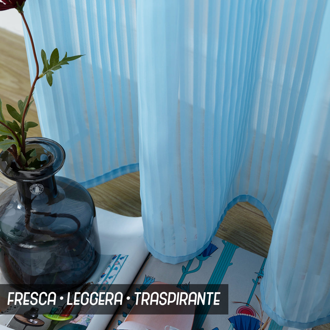TENDA FILTRANTE FANTASIA A RIGHE VERTICALI 1 PANNELLO 140X285CM CELESTE