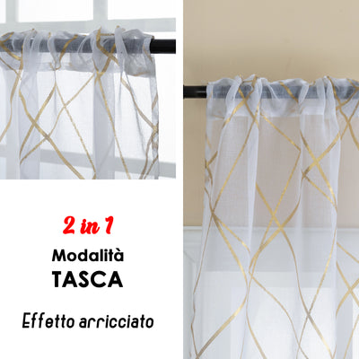 COPPIA TENDE TENERIFE VOILE FILTRANTI FANTASIA GEOMETRICA 2X70X235CM ORO