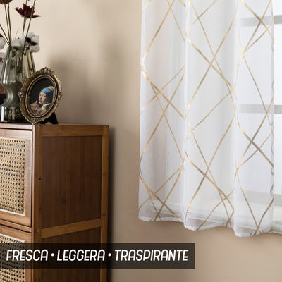 COPPIA TENDE TENERIFE VOILE FILTRANTI FANTASIA GEOMETRICA 2X70X145CM ORO