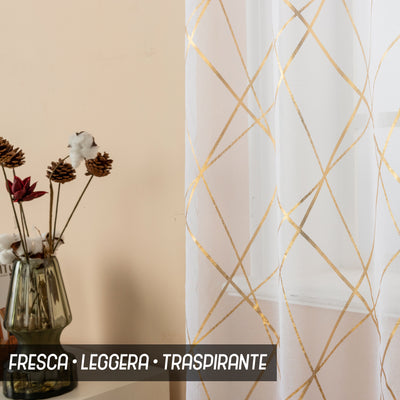 COPPIA TENDE TENERIFE VOILE FILTRANTI FANTASIA GEOMETRICA 2X70X235CM ORO