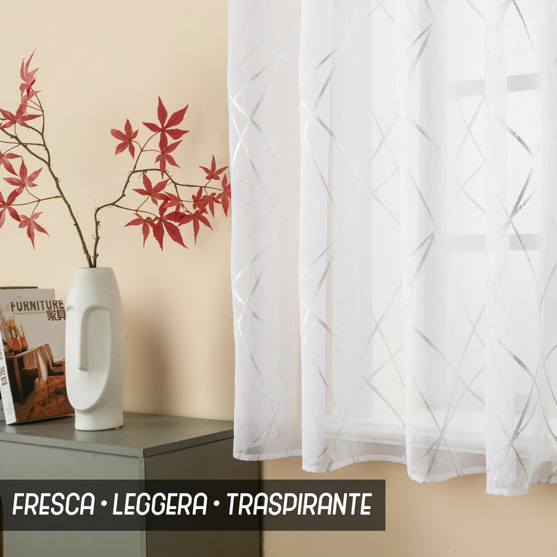 TENDA TENERIFE VOILE FILTRANTE FANTASIA GEOMETRICA 140X145CM ARGENTO