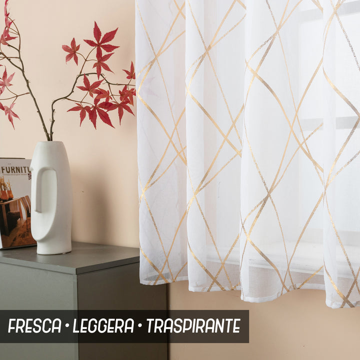 TENDA TENERIFE VOILE FILTRANTE FANTASIA GEOMETRICA 1 PANNELLO 140X145CM ORO