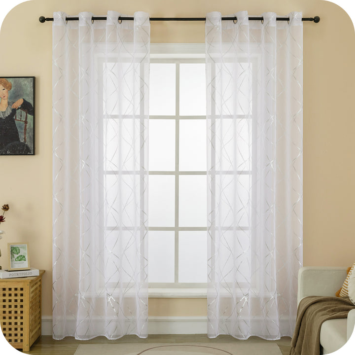 TENDA TENERIFE VOILE FILTRANTE FANTASIA GEOMETRICA 1 PANNELLO 140X290CM ARGENTO