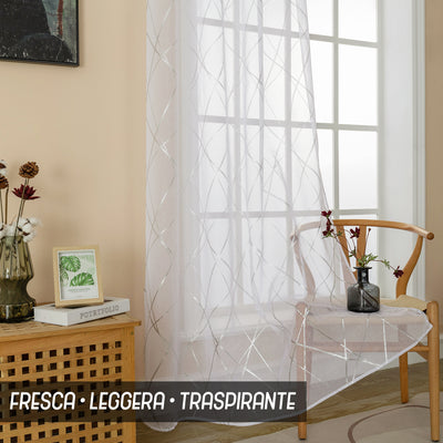 TENDA TENERIFE VOILE FILTRANTE FANTASIA GEOMETRICA 140X290CM ARGENTO