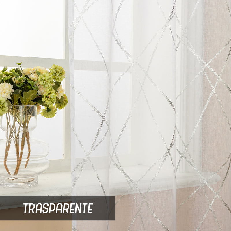 COPPIA TENDE TENERIFE VOILE FILTRANTI FANTASIA GEOMETRICA 2X70X145CM ARGENTO