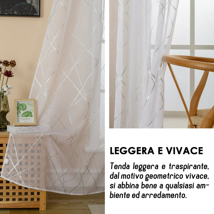 TENDA TENERIFE VOILE FILTRANTE FANTASIA GEOMETRICA 1 PANNELLO 140X145CM ARGENTO