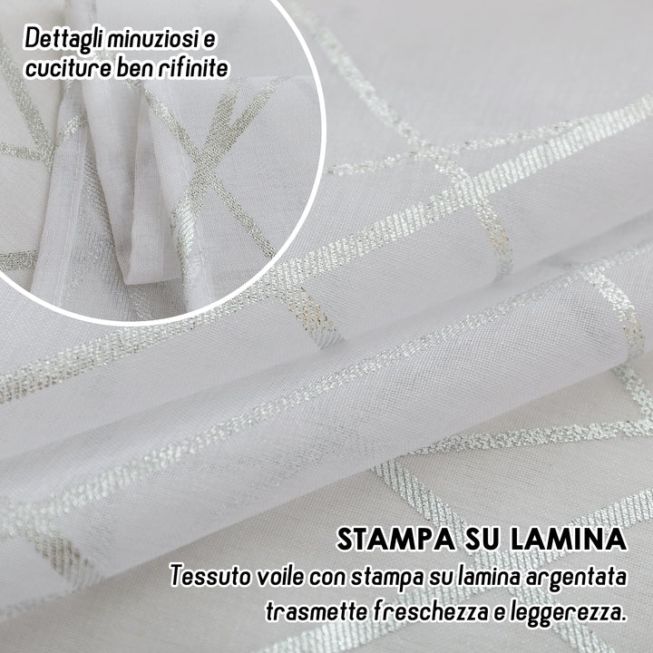 TENDA TENERIFE VOILE FILTRANTE FANTASIA GEOMETRICA 1 PANNELLO 140X145CM ARGENTO