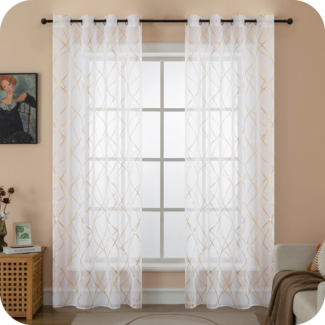 TENDA TENERIFE VOILE FILTRANTE FANTASIA GEOMETRICA 1 PANNELLO 140X235CM ORO