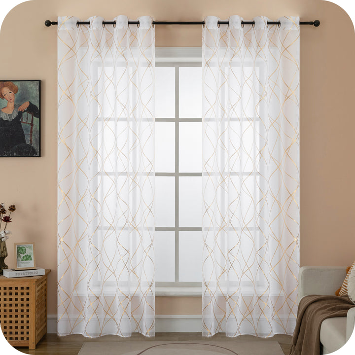 TENDA TENERIFE VOILE FILTRANTE FANTASIA GEOMETRICA 1 PANNELLO 140X235CM ORO
