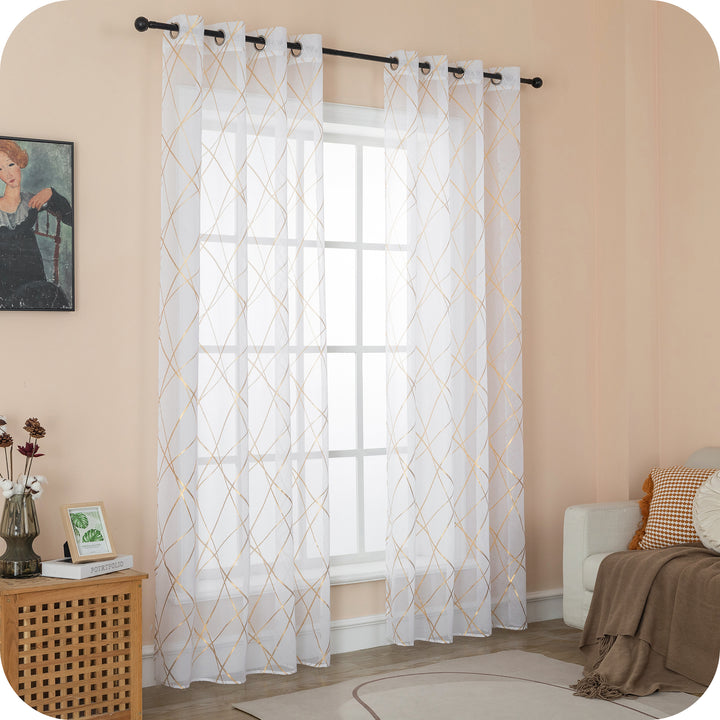 TENDA TENERIFE VOILE FILTRANTE FANTASIA GEOMETRICA 1 PANNELLO 140X290CM ORO