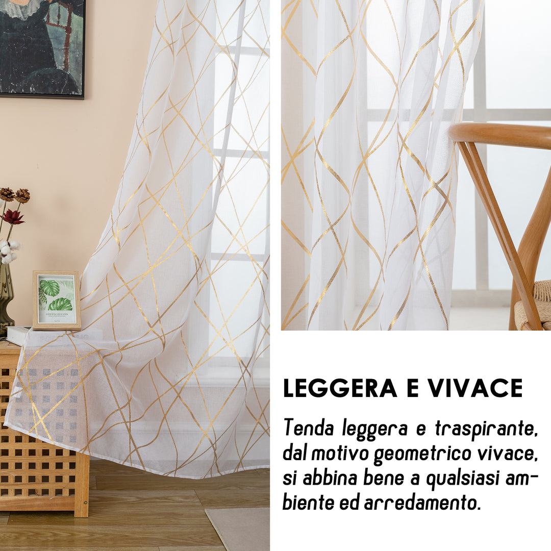 TENDA TENERIFE VOILE FILTRANTE FANTASIA GEOMETRICA 1 PANNELLO 140X145CM ORO