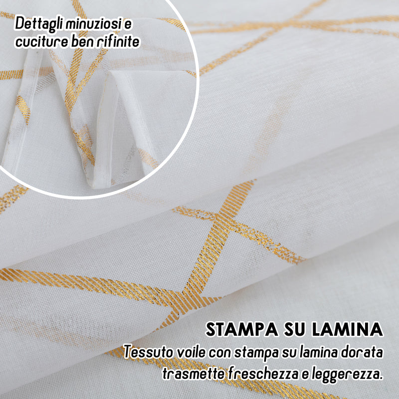 COPPIA TENDE TENERIFE VOILE FILTRANTI FANTASIA GEOMETRICA 2X70X235CM ORO