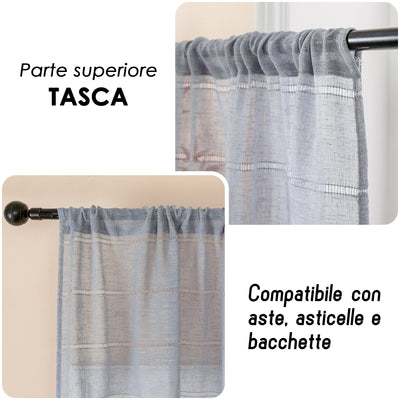 COPPIA TENDE FILTRANTI EFFETTO LINO A RIGHE 2X70X145CM GRIGIO