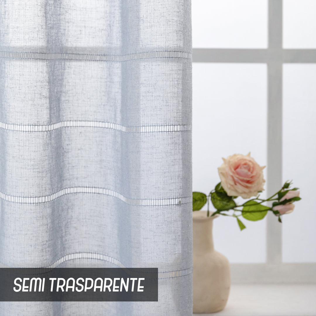 COPPIA TENDE FILTRANTI EFFETTO LINO A RIGHE 2X70X145CM GRIGIO