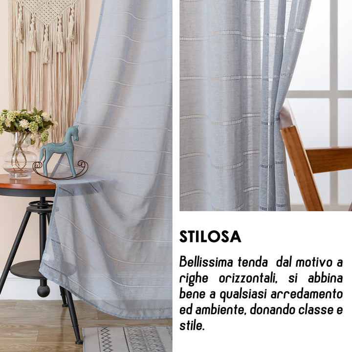 TENDA FILTRANTE EFFETTO LINO A RIGHE 1 PANNELLO 140X285CM GRIGIO