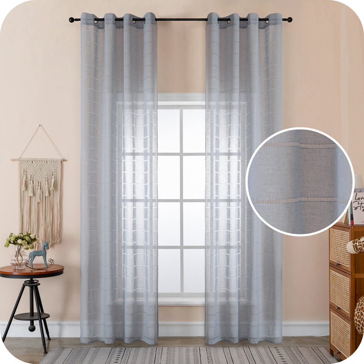 TENDA FILTRANTE EFFETTO LINO A RIGHE 1 PANNELLO 140X285CM GRIGIO