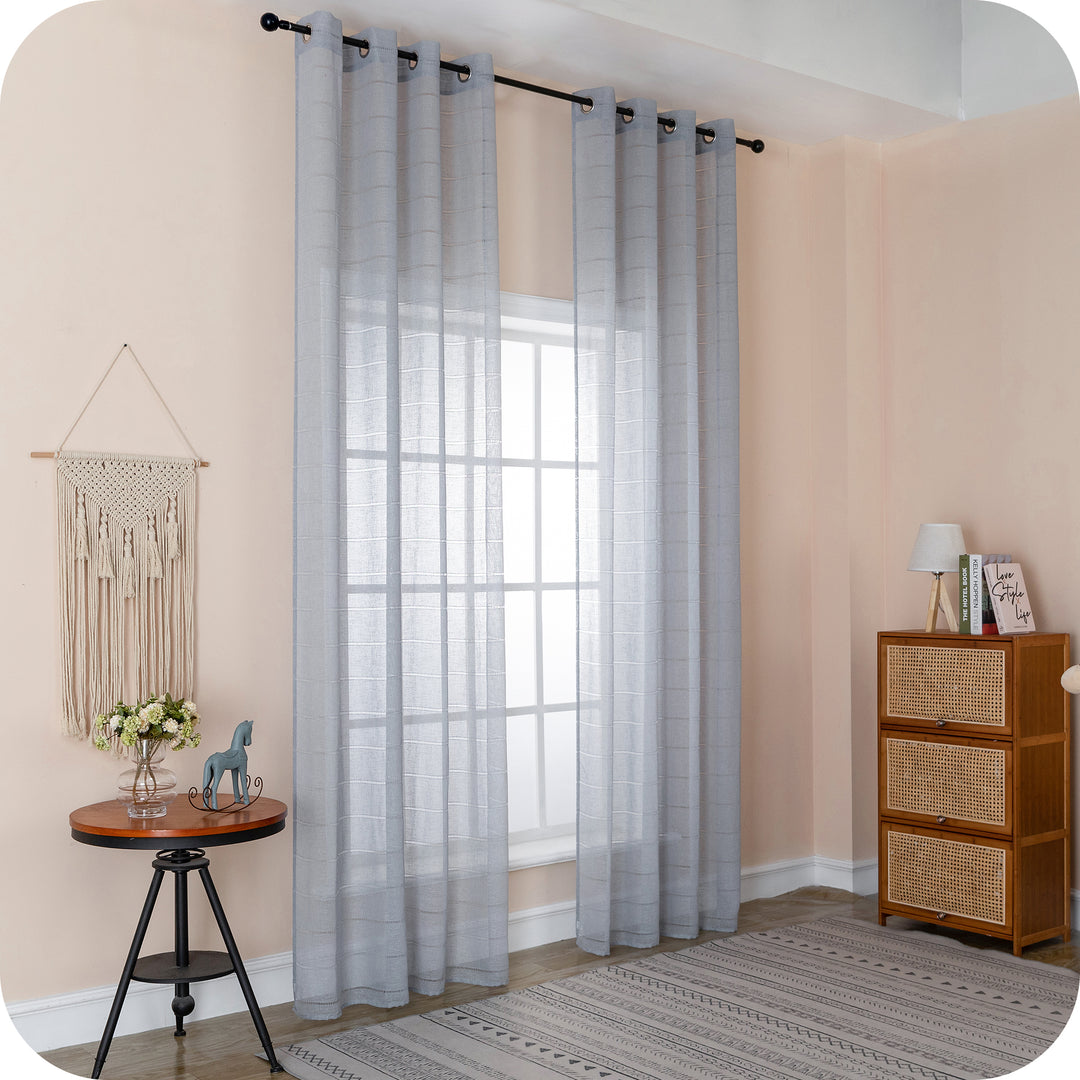 TENDA FILTRANTE EFFETTO LINO A RIGHE 1 PANNELLO 140X285CM GRIGIO