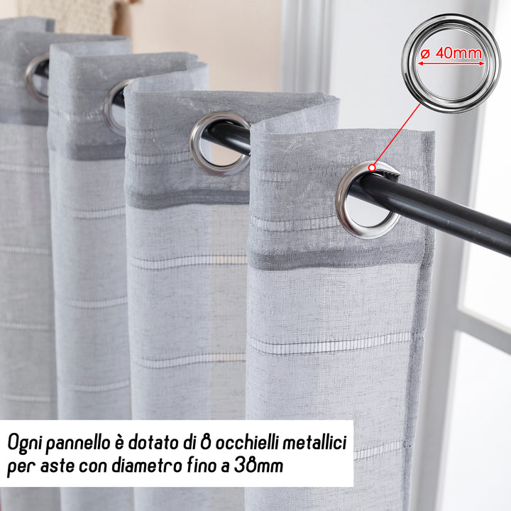 TENDA FILTRANTE EFFETTO LINO A RIGHE 1 PANNELLO 140X285CM GRIGIO