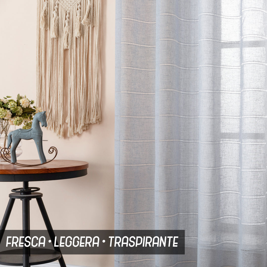 TENDA FILTRANTE EFFETTO LINO A RIGHE 1 PANNELLO 140X285CM GRIGIO