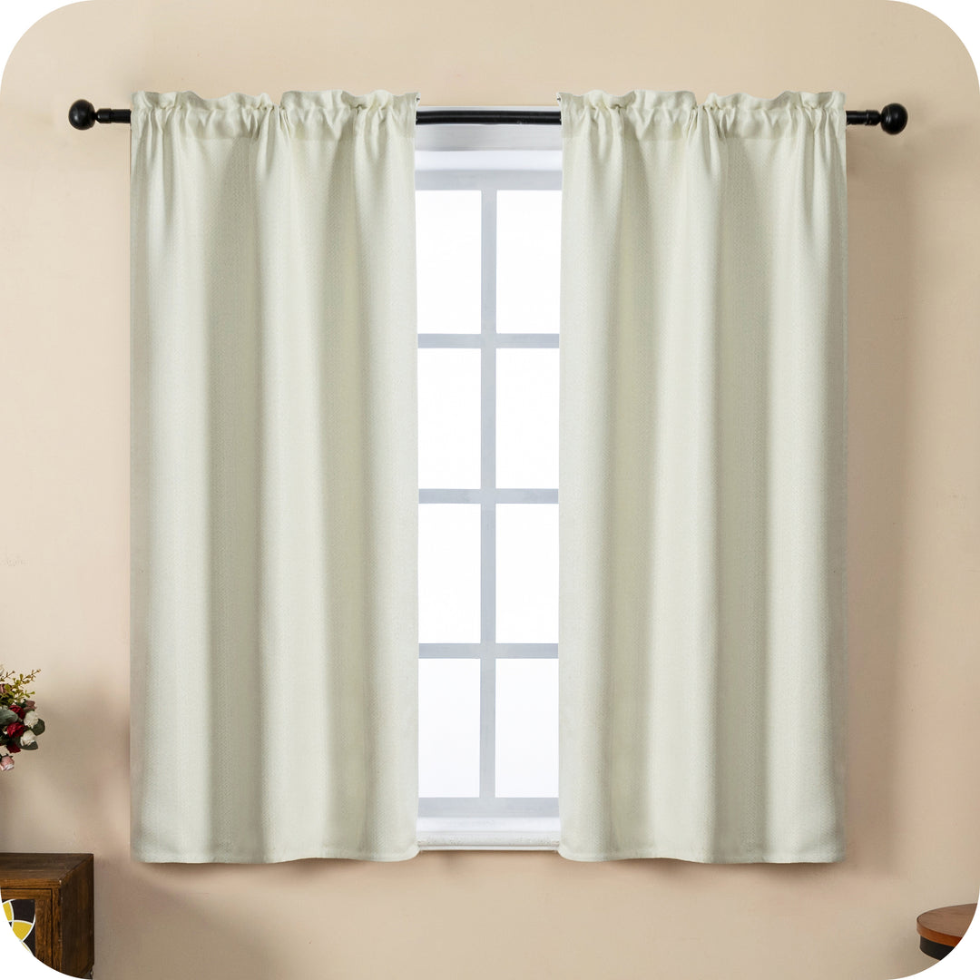 COPPIA TENDE SEMI OSCURANTI IN SIMIL LINO TRAMA SPIGATA 2X70X135CM PANNA
