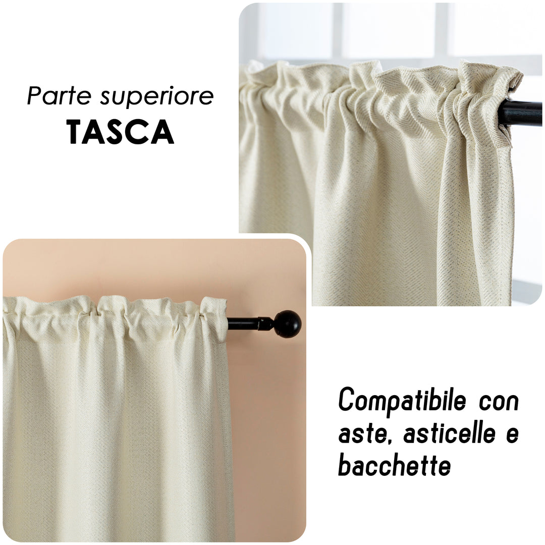 COPPIA TENDE SEMI OSCURANTI IN SIMIL LINO TRAMA SPIGATA 2X70X135CM PANNA