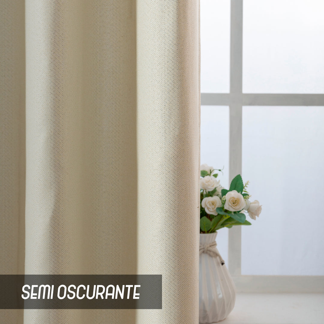 COPPIA TENDE SEMI OSCURANTI IN SIMIL LINO TRAMA SPIGATA 2X70X135CM PANNA