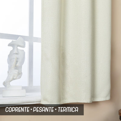 COPPIA TENDE SEMI OSCURANTI IN SIMIL LINO TRAMA SPIGATA 2X70X133CM PANNA