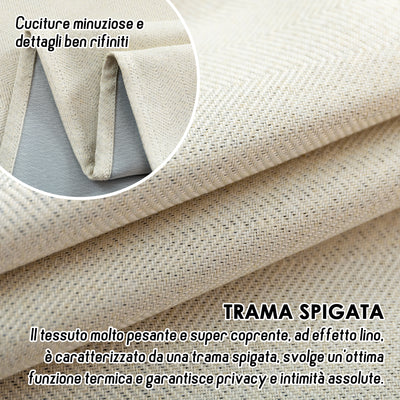 COPPIA TENDE SEMI OSCURANTI IN SIMIL LINO TRAMA SPIGATA 2X70X135CM PANNA