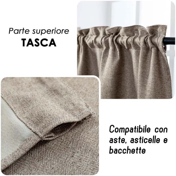 COPPIA TENDE SEMI OSCURANTI IN SIMIL LINO TRAMA SPIGATA 2X70X135CM TORTORA