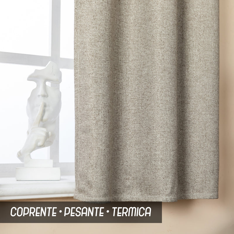 COPPIA TENDE SEMI OSCURANTI IN SIMIL LINO TRAMA SPIGATA 2X70X133CM TORTORA