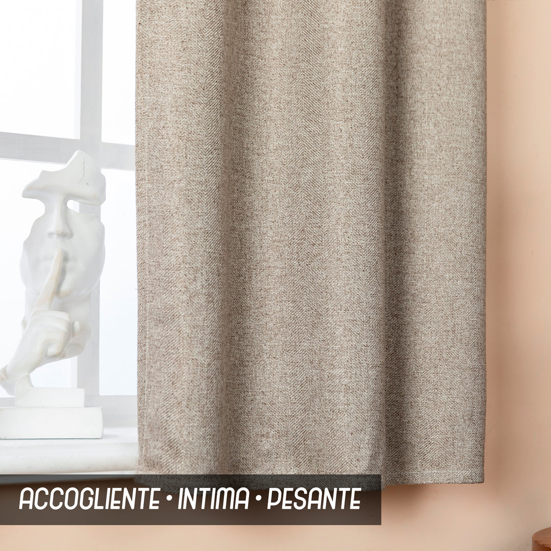 COPPIA TENDE SEMI OSCURANTI IN SIMIL LINO TRAMA SPIGATA 2X70X135CM TORTORA