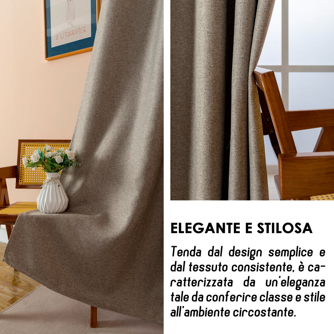 COPPIA TENDE SEMI OSCURANTI IN SIMIL LINO TRAMA SPIGATA 2X70X135CM TORTORA