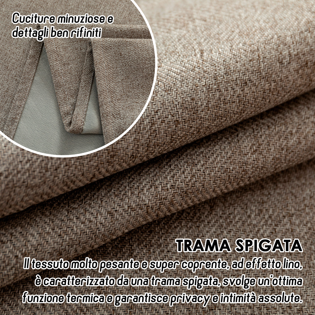 COPPIA TENDE SEMI OSCURANTI IN SIMIL LINO TRAMA SPIGATA 2X70X135CM TORTORA