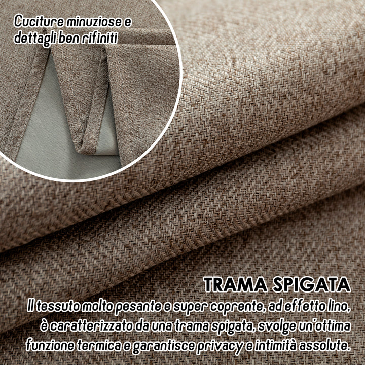 COPPIA TENDE SEMI OSCURANTI IN SIMIL LINO TRAMA SPIGATA 2X70X135CM TORTORA