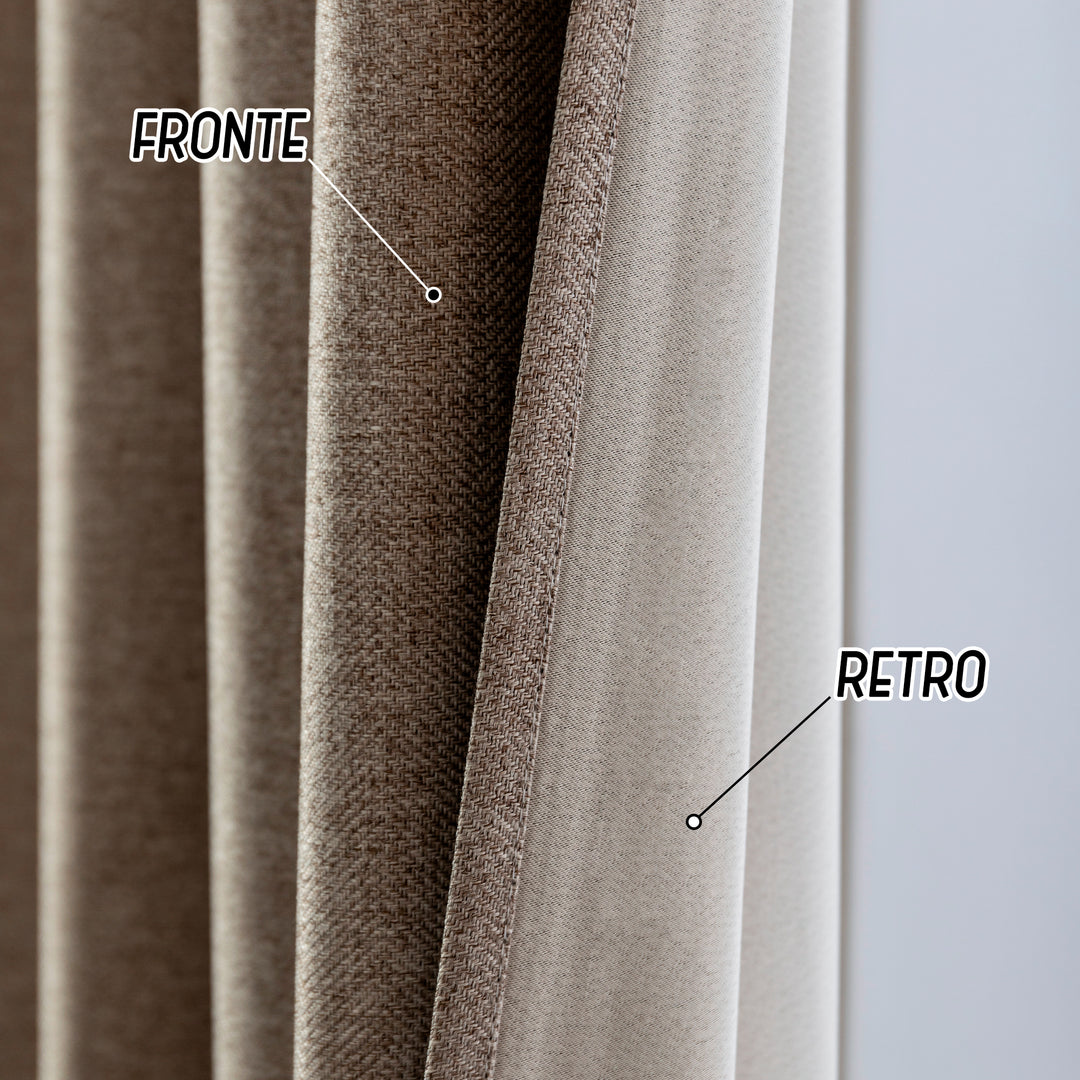 COPPIA TENDE SEMI OSCURANTI IN SIMIL LINO TRAMA SPIGATA 2X70X135CM TORTORA