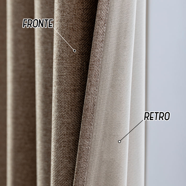 COPPIA TENDE SEMI OSCURANTI IN SIMIL LINO TRAMA SPIGATA 2X70X135CM TORTORA