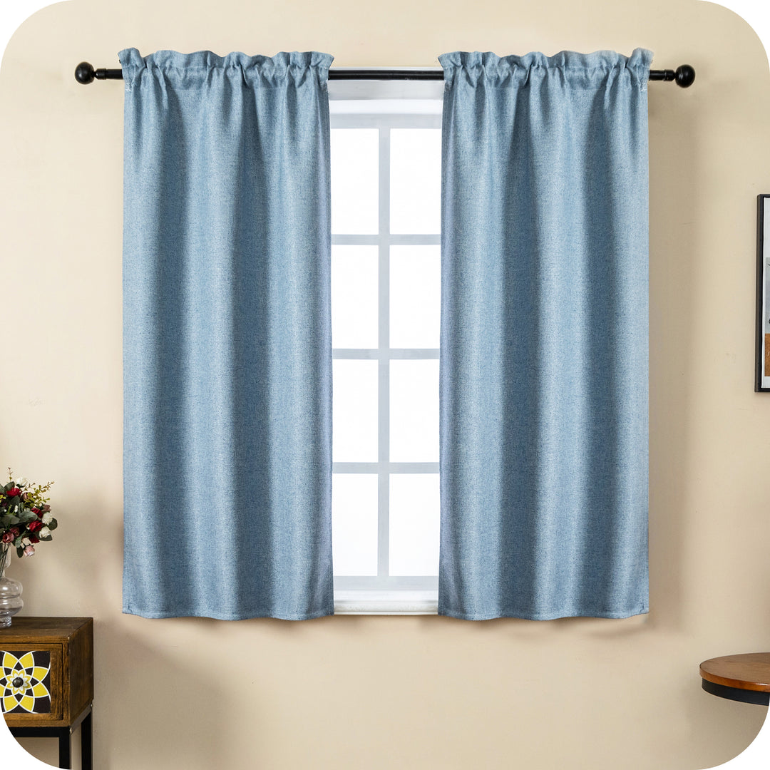 COPPIA TENDE SEMI OSCURANTI IN SIMIL LINO TRAMA SPIGATA 2X70X135CM AZZURRO