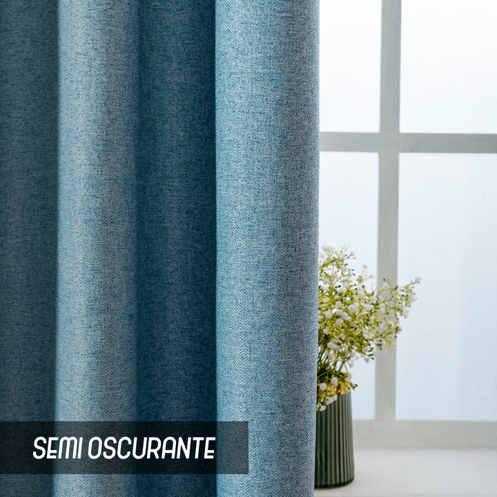 COPPIA TENDE SEMI OSCURANTI IN SIMIL LINO TRAMA SPIGATA 2X70X135CM AZZURRO