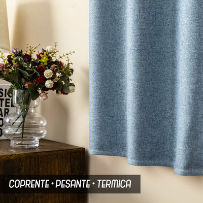 COPPIA TENDE SEMI OSCURANTI IN SIMIL LINO TRAMA SPIGATA 2X70X133CM AZZURRO