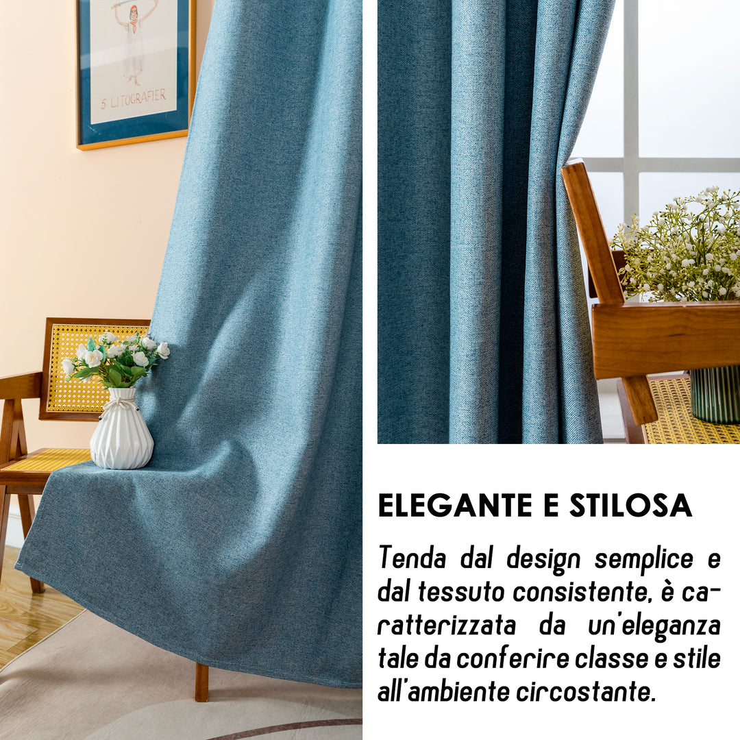 COPPIA TENDE SEMI OSCURANTI IN SIMIL LINO TRAMA SPIGATA 2X70X135CM AZZURRO