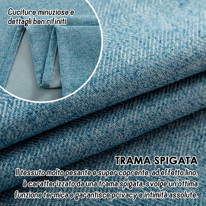 COPPIA TENDE SEMI OSCURANTI IN SIMIL LINO TRAMA SPIGATA 2X70X135CM AZZURRO